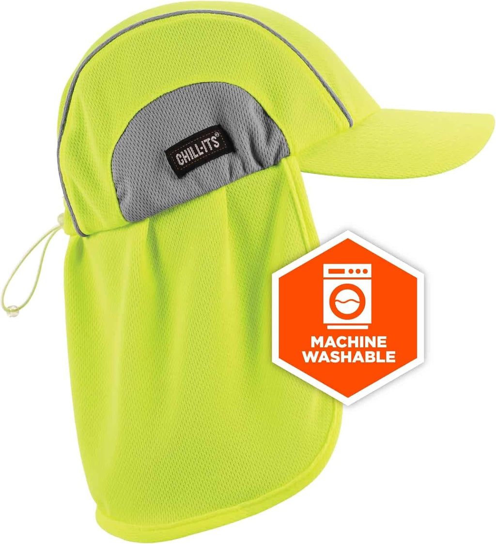 Ergodyne Chill Its 6650 Baseball Cap, Hat with Neck Shade, Sweat Wicking, High Visibility ,UPF 50+ protection, Lime