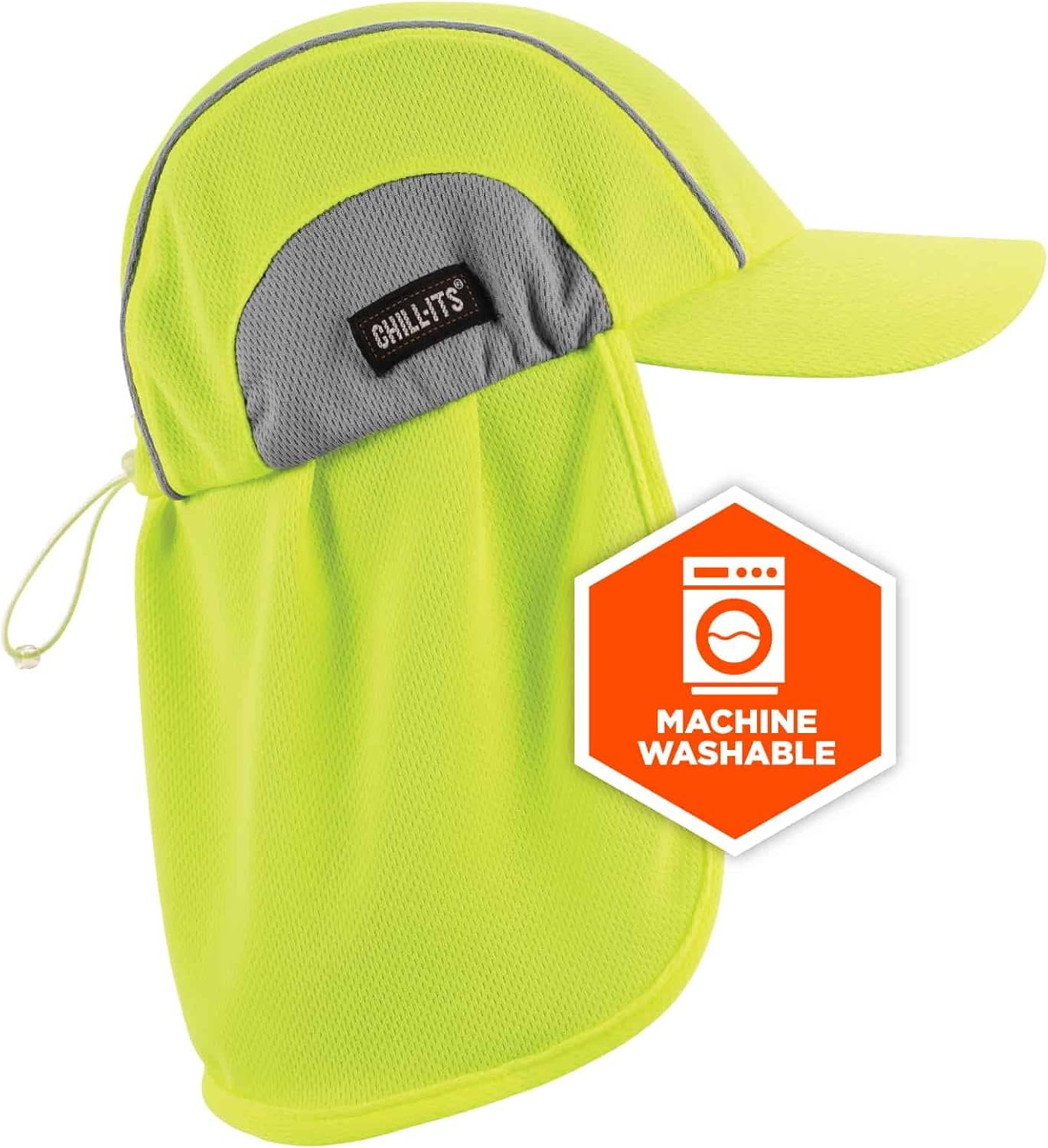 Ergodyne Chill Its 6650 Baseball Cap, Hat with Neck Shade, Sweat Wicking, High Visibility ,UPF 50+ protection, Lime