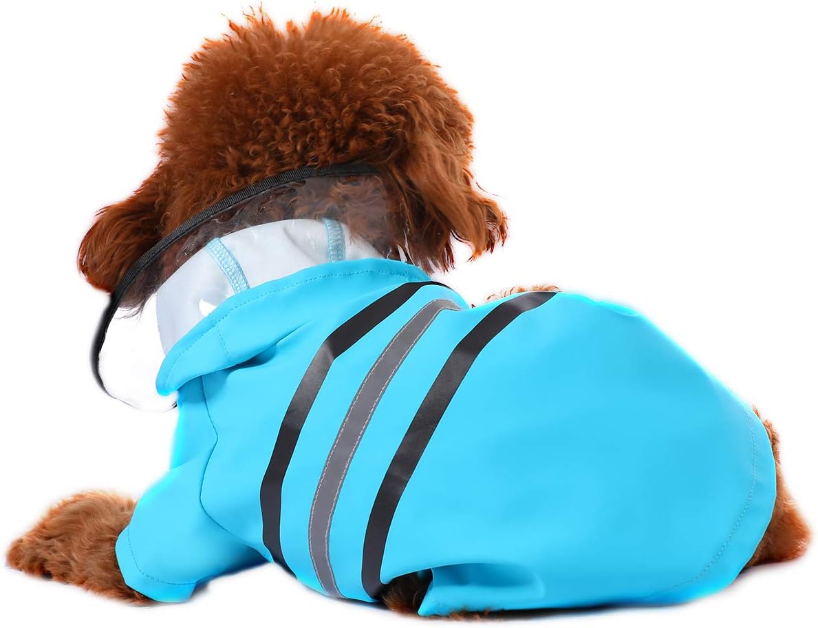 Wizland Reflective Dog Raincoat Dog Rain Jacket with Hood Lightweight Waterproof Rain Coat for Puppies (Blue XS)