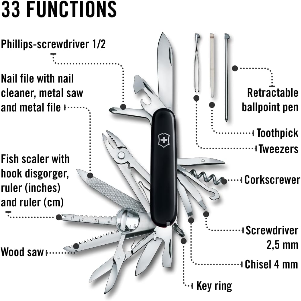 Victorinox Swiss Army Swiss Champ Pocket Knife (Black), 91mm