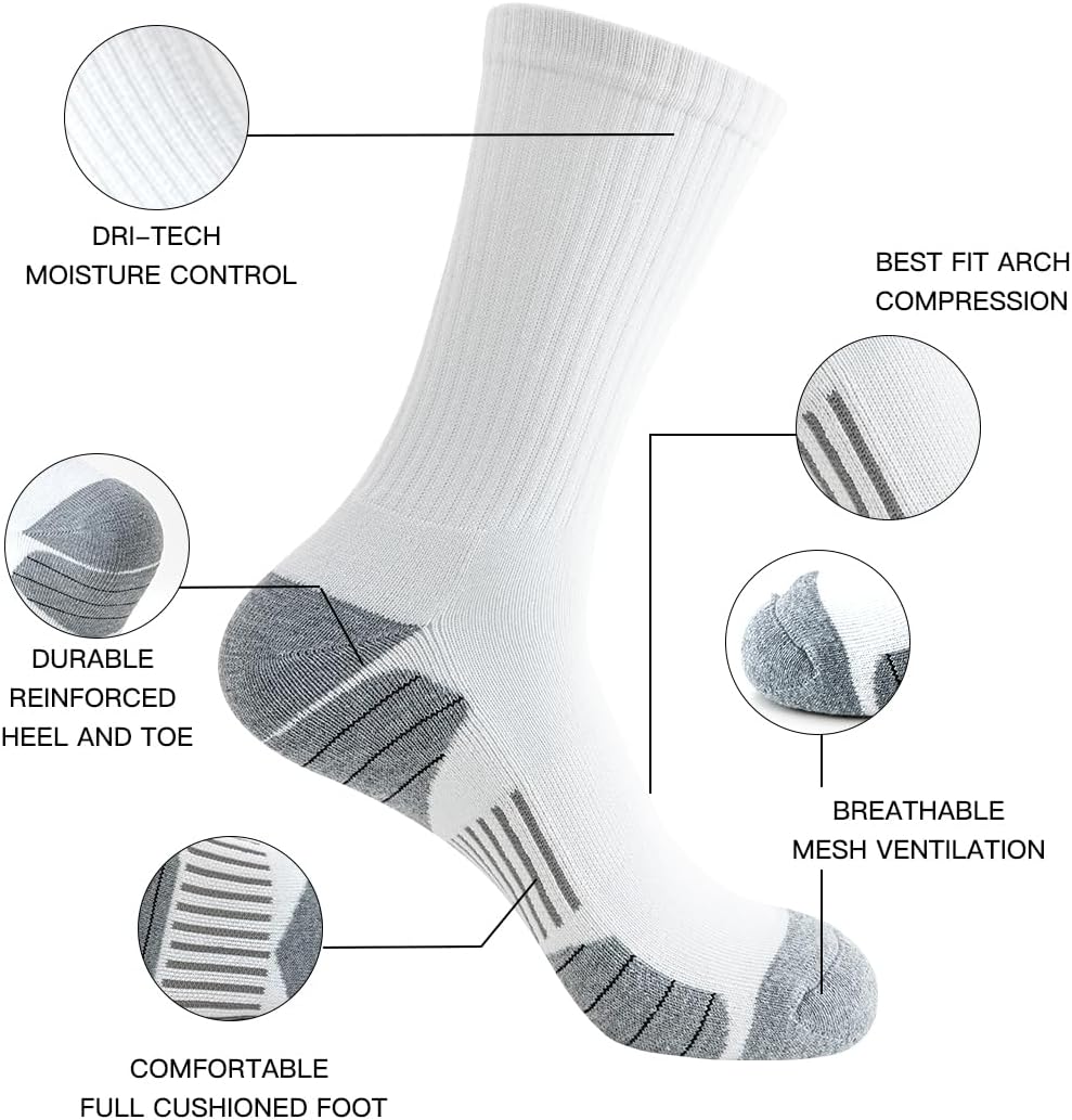 JOYNÉE 8 Pairs Mens Athletic Crew Socks Cushion Running Work Breathable Outdoor Socks for Men
