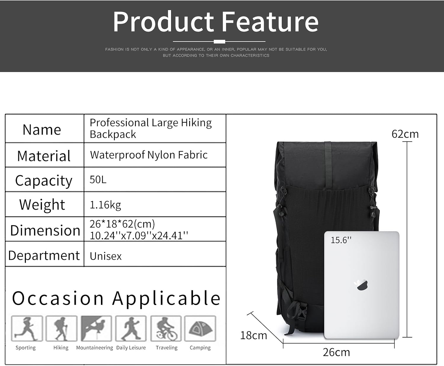 Hiking Backpack,40L to 50L Extra Large Capacity Hiking Bag,Internal Frame Camping Backpack,Upgraded X-PAC Lightweight Sport Daypack Travel Backpack Fit For Mountain Climbing Camping(Black)