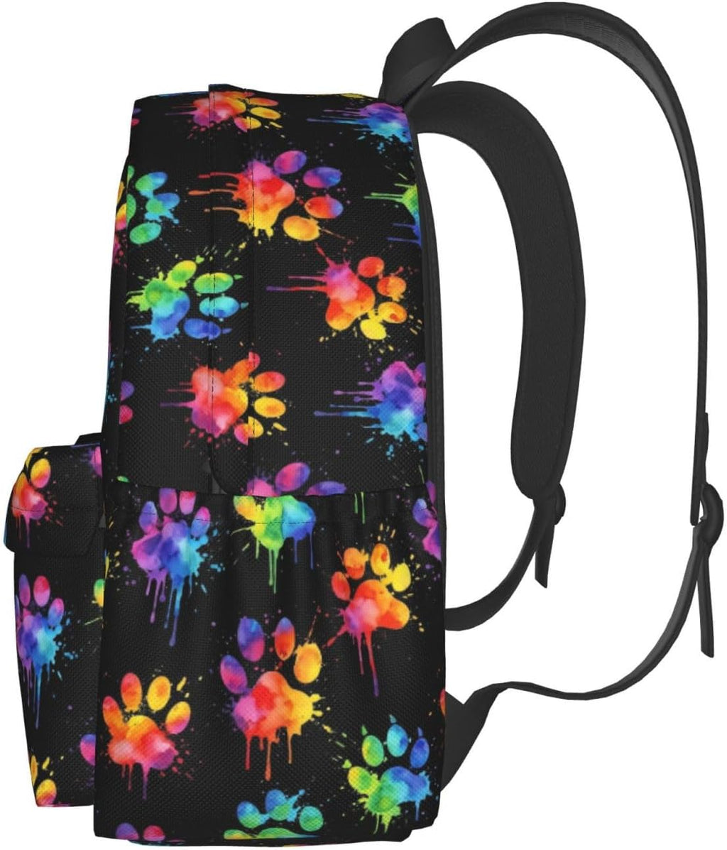 Colorful Dog Paws Laptop Backpack For Men Women, Lightweight Daypack Bookbag For Daily Commutes Business Travel Hiking