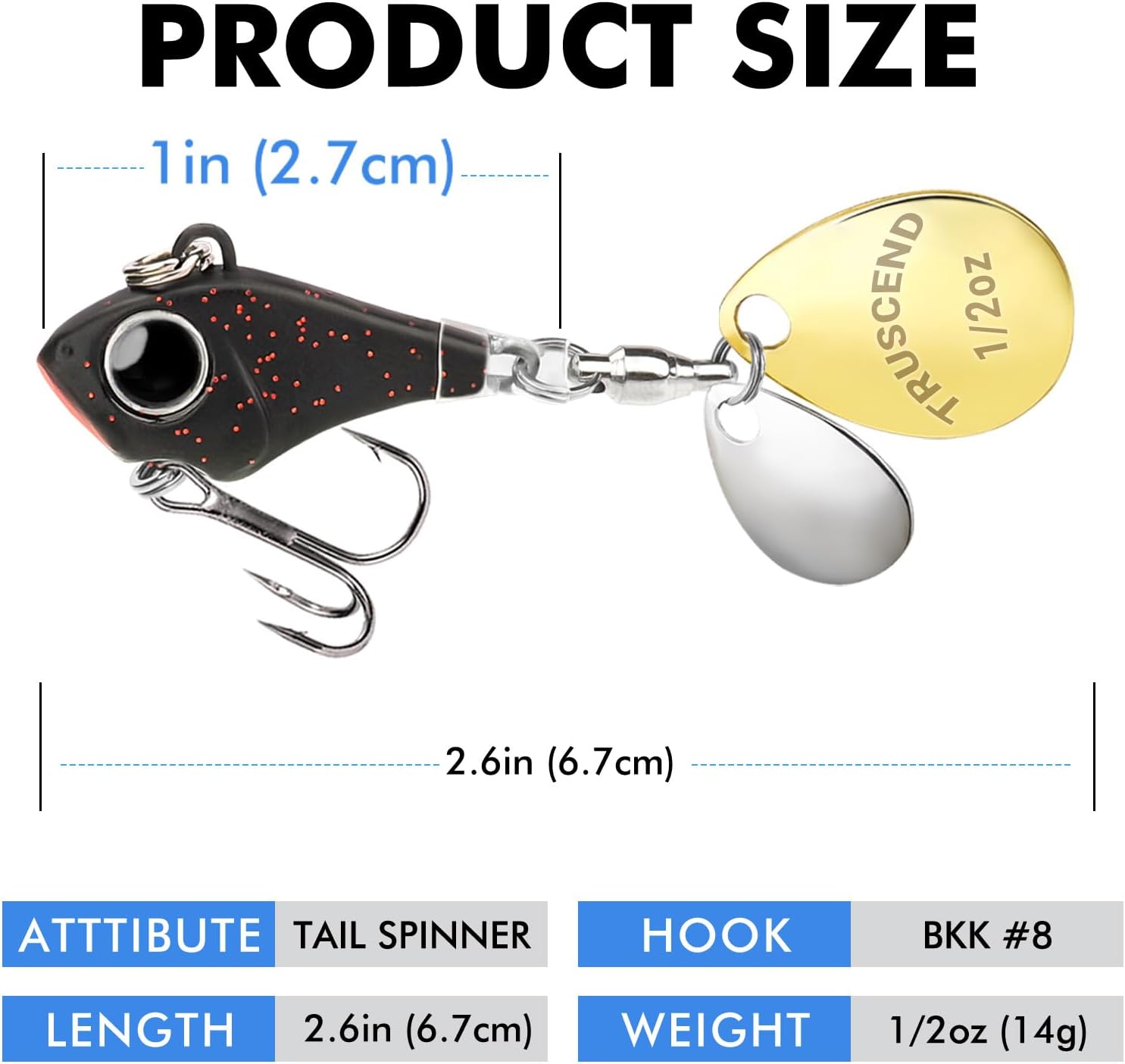TRUSCEND Swim or Jig Fishing Spinner Baits for Freshwater and Saltwater, Rooster Tail Fishing Lures for Trout Bass Walleye Crappie Salmon Pike, Blade Bait with Copper Blade