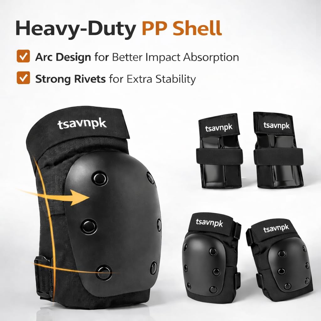 Adult Knee and Elbow Pads Set with Wrist Guards,Protective Gear for Skating