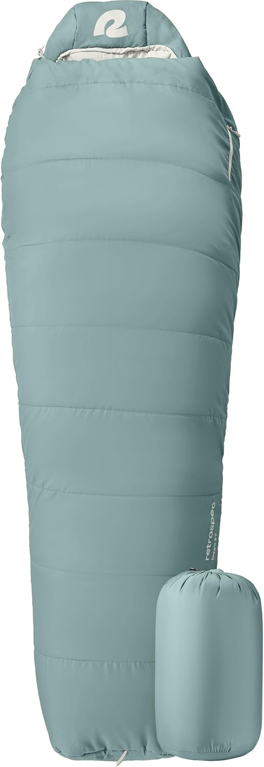 Retrospec Dream Mummy Sleeping Bag - 5, 15, & 30°F Cold Weather Camping & Travel Essential Gear with Water - Resistant Shell & Synthetic Fill - Zippered Pocket & Stuff Sack