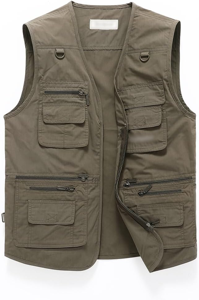 Hbufnha Men's Casual Safari Travel Vest 16 Pockets Outdoor Work Vest Sleeveless Jacket Fishing Hiking Photograph