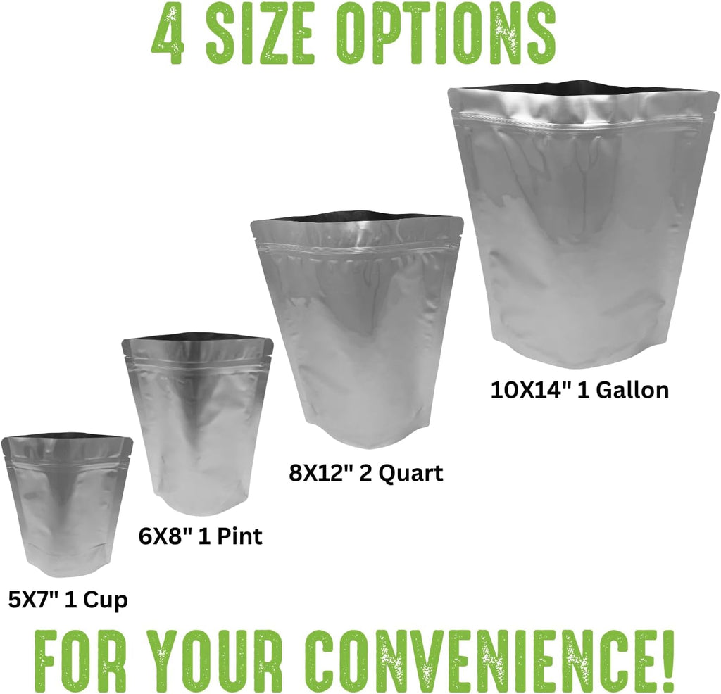 50 Mylar Bags for Food Storage, Airtight 7-Mil Thick Gusseted Zip Lock, Long Term, Reusable, Emergency Food Supply & Freeze Dryer Bags - 1 Pint 6x8 Inch