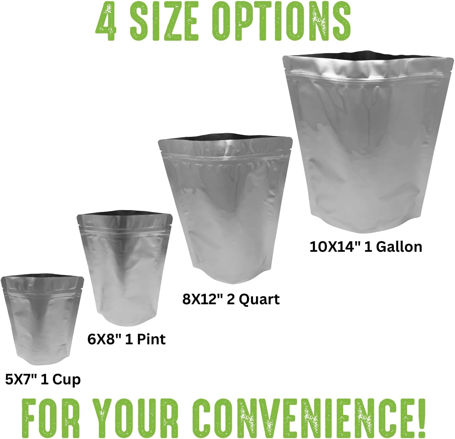 50 Mylar Bags for Food Storage, Airtight 7-Mil Thick Gusseted Zip Lock, Long Term, Reusable, Emergency Food Supply & Freeze Dryer Bags - 1 Pint 6x8 Inch