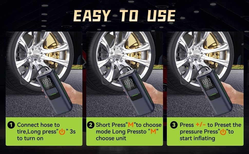 BL-01 Mini Cordless Tire Inflator, 120 PSI USB-C Rechargeable Brushless Air Pump with Digital Pressure Gauge and Auto Shut-Off for Bikes, Cars and Balls