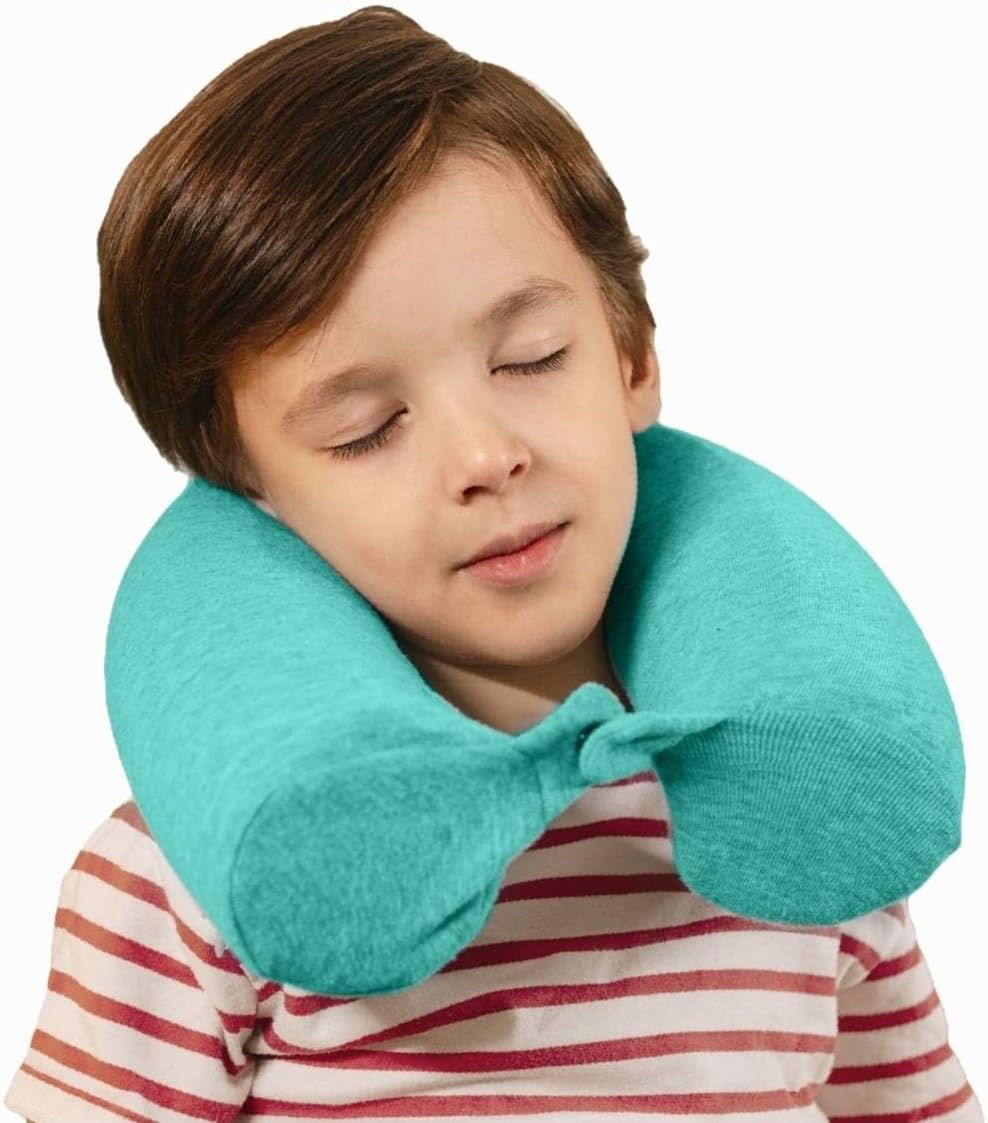 Dot&Dot Twist Memory Foam Kids Travel Pillow, Bendable Neck Pillow for Airplane, Car and Home, 23-Inch Adjustable Roll with Washable Cotton Cover, Green