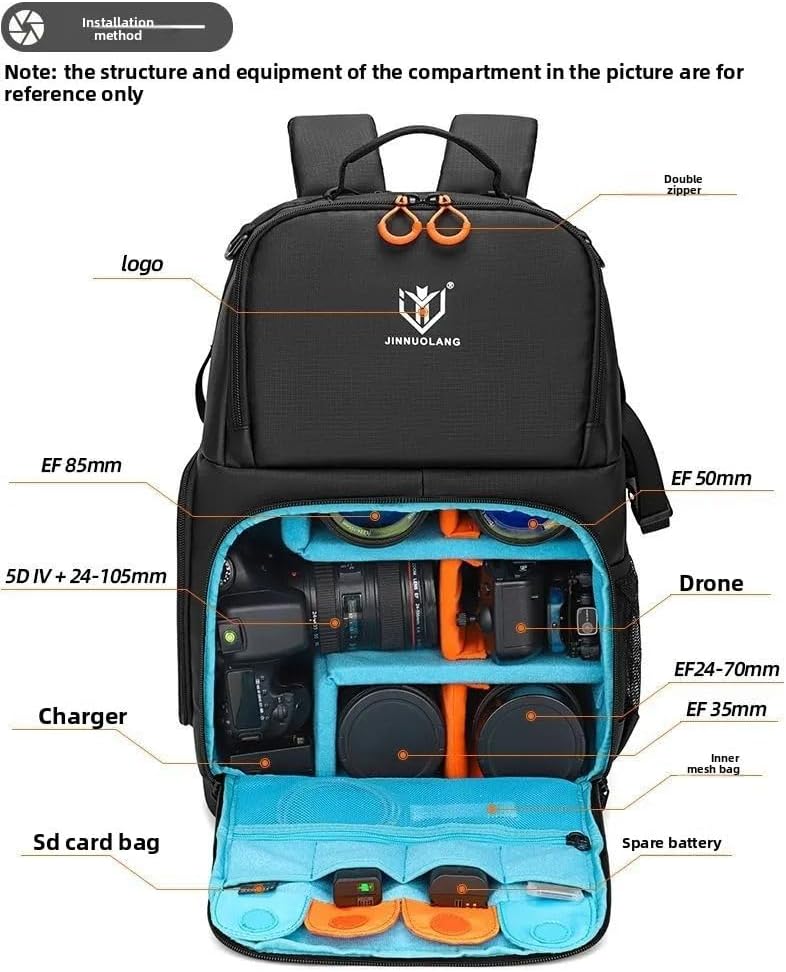 Camera Backpack, Large Capacity Outdoor DSLR Backpack, Compatible with 15.6-Inch Laptops, Canon and Nikon, Black