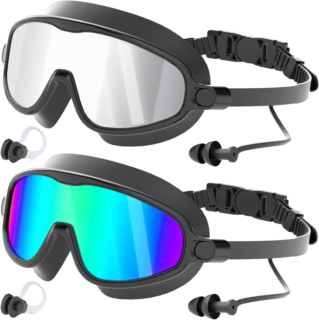 COOLOO Swim Goggles, 2 Pack Wide View Swimming Goggles for Men Women Youth