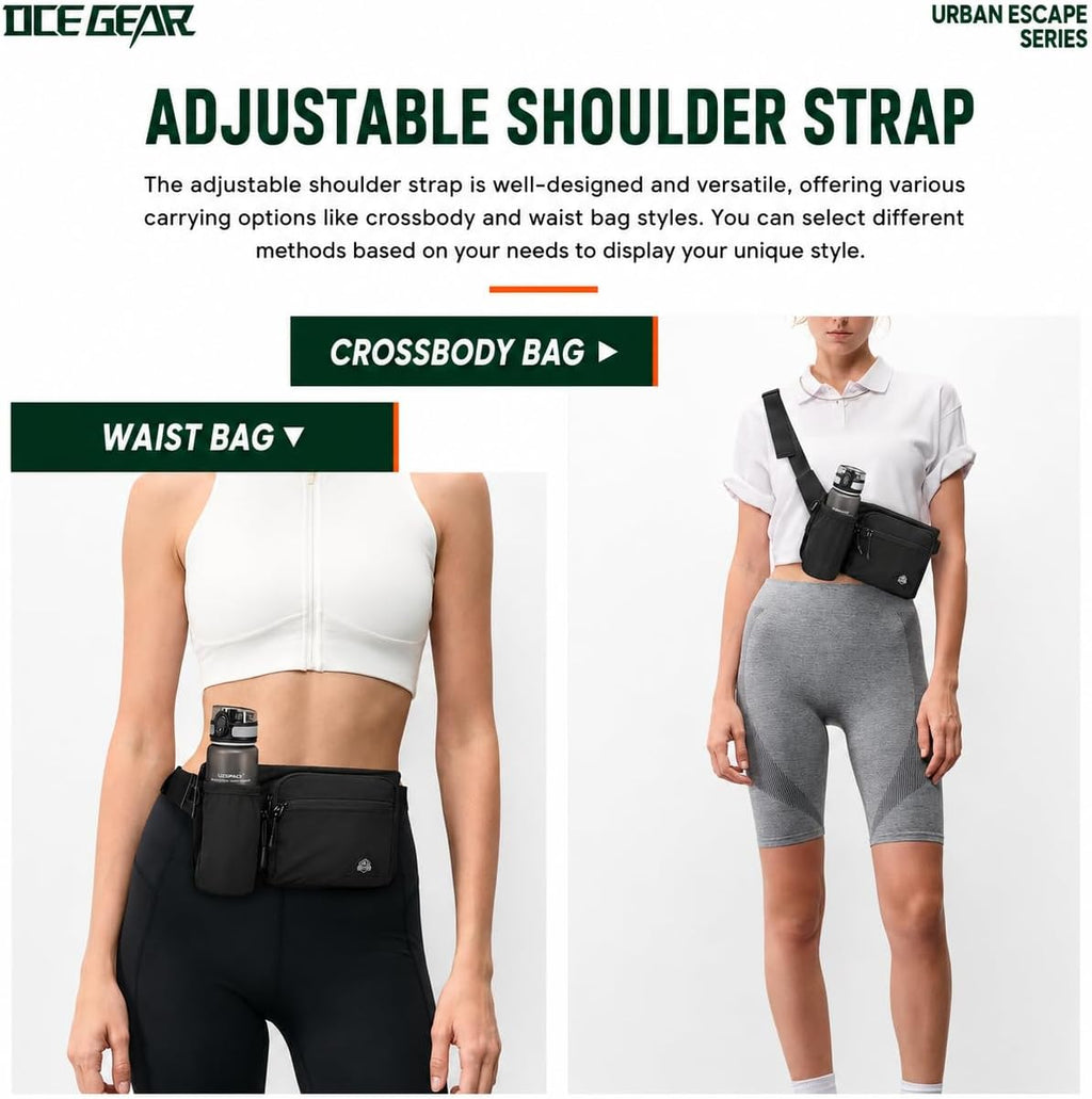 Fanny Pack with Water Bottle Holder for Men Women Waist Bag Running Waist Pack Waterproof for Outdoor Travel Cycling Climbing Walking Fit All Phones (Bottle Not Included)(Black)