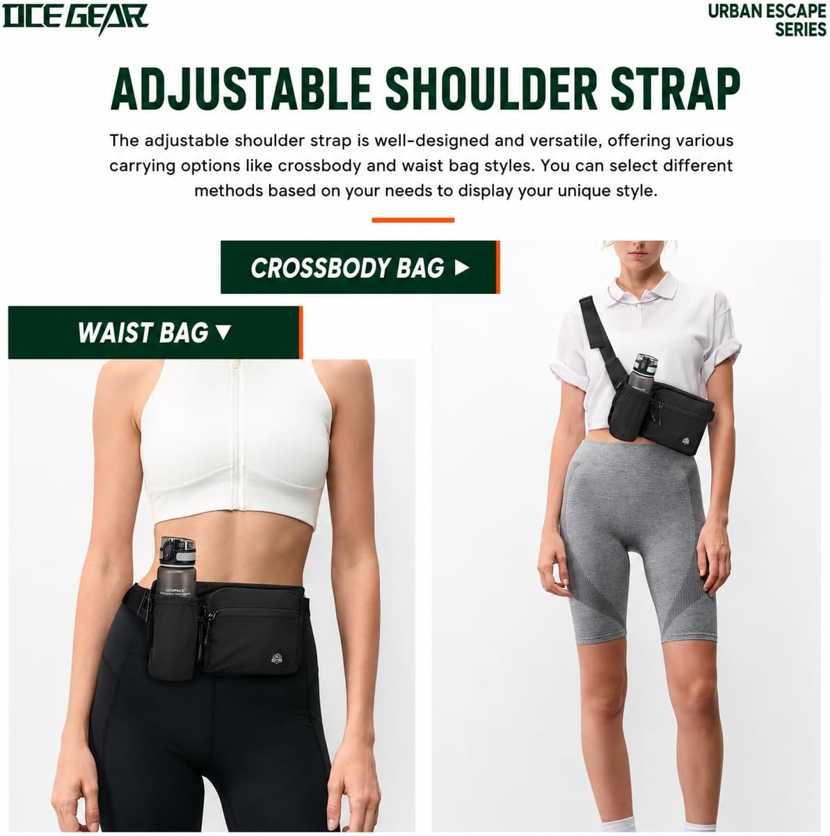 Fanny Pack with Water Bottle Holder for Men Women Waist Bag Running Waist Pack Waterproof for Outdoor Travel Cycling Climbing Walking Fit All Phones (Bottle Not Included)(Black)