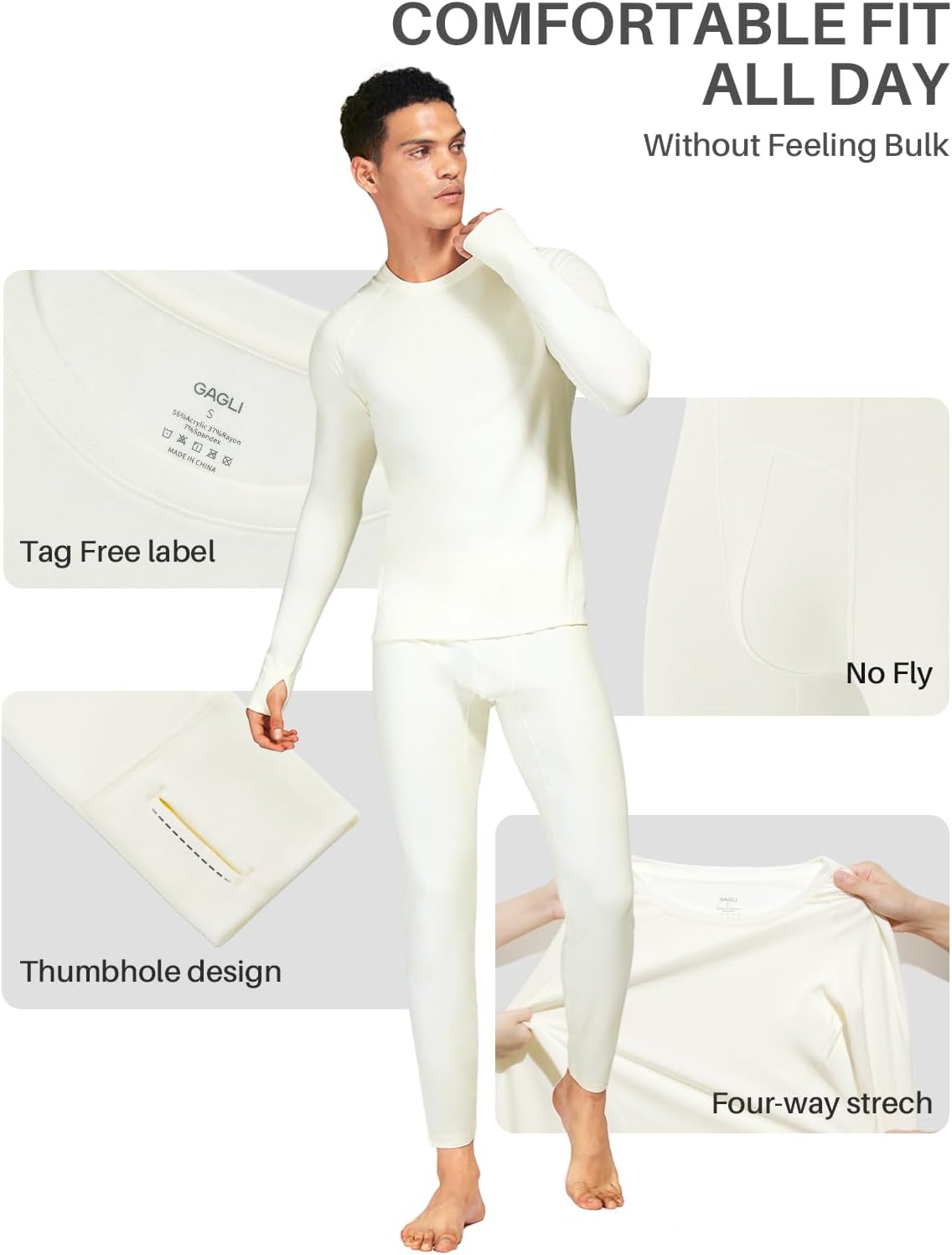 Thermal Underwear for Men - 2 Styles: 185g Lightweight Thin Base Layer & 220g Midweight Micro-Fleece Lined Long Johns
