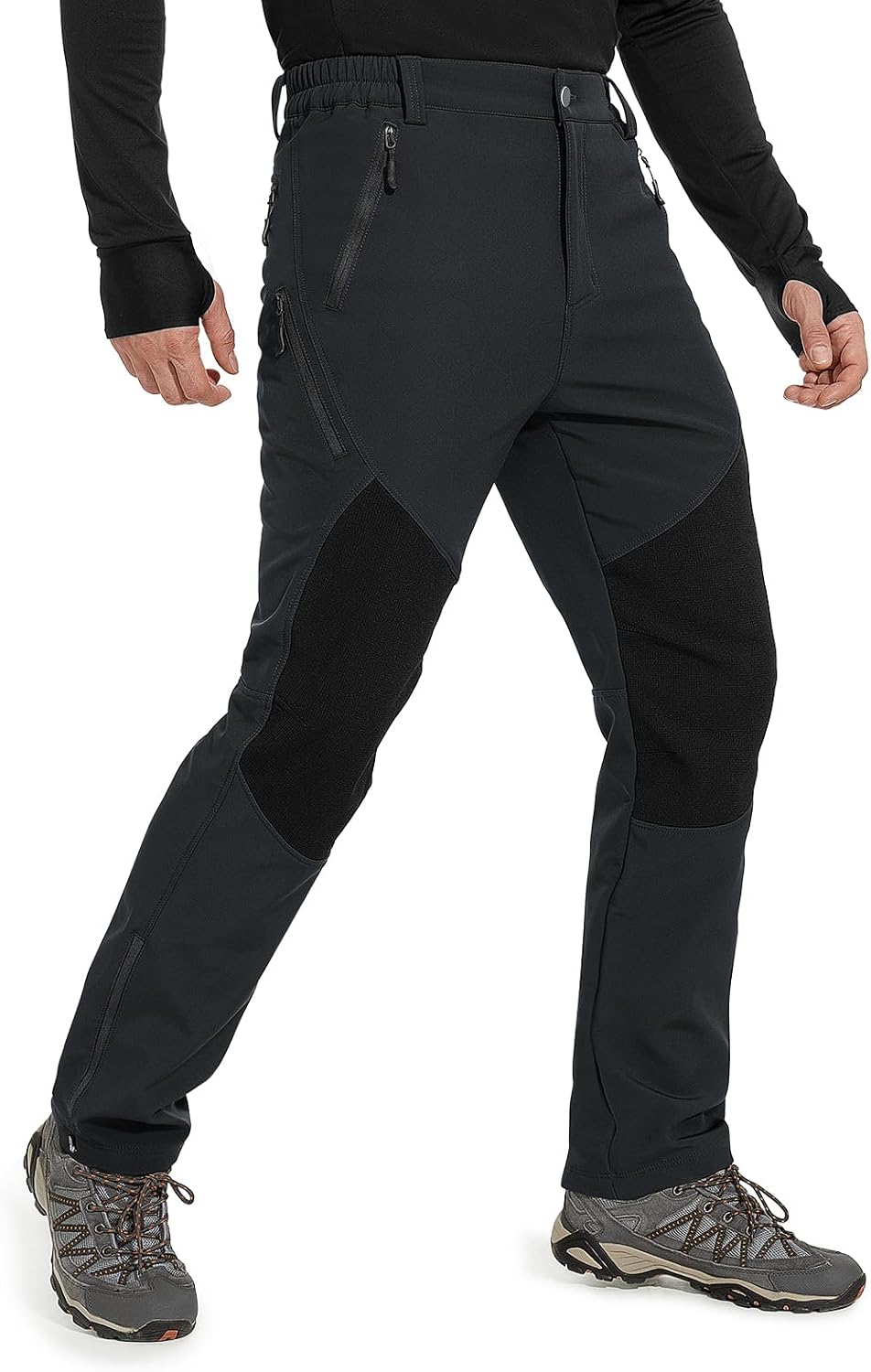 Moosehill Mens Fleece-Lined Hiking Pants: Extended Leg Zippers 7 Pockets