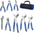 COMOWARE 8Pcs Pliers Set, 12", 10", 8" Groove Joint Pliers, 8" Adjustable Wrench, 8" Linesman, 6" Long Needle Nose, 6" Slip Joint, 6" Diagonal, Roll-Up Pouch Organizer, Rust-proof Black Oxide Coating