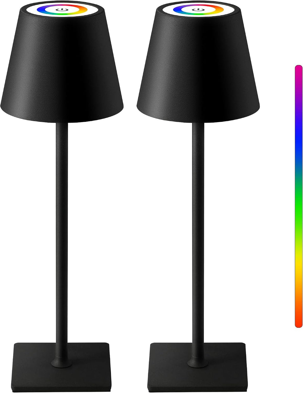 KDG 2 Pack Cordless Black Table Lamps, RGB Color Stepless Dimming Desk Lamp