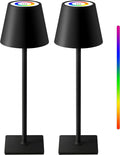KDG 2 Pack Cordless Black Table Lamps, RGB Color Stepless Dimming Desk Lamp