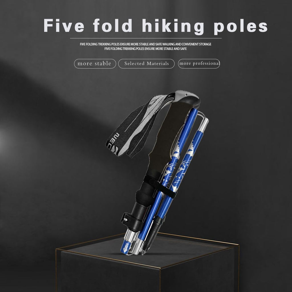 Outdoor Trekking Poles, Aviation Aluminum, 5-Section Collapsible, Adjustable 37-54 in, Lightweight with Tungsten Steel Tip