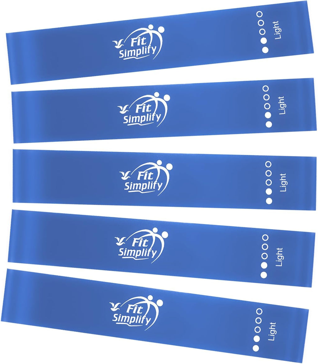 Fit Simplify Resistance Loop Exercise Fitness Bands with Instruction Guide and Carry Bag, Set of 5
