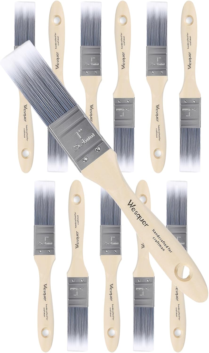 Wesquer 1 Inch Flat Paint Brushes 12 Pack Bulk Professional Detail Trim