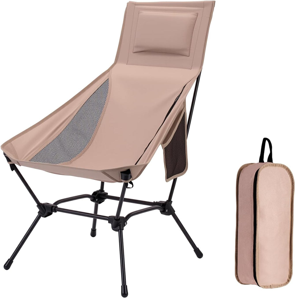 High Back Camping Chair with Pillow, 2-in-1 Height Adjustable, Heavy Duty