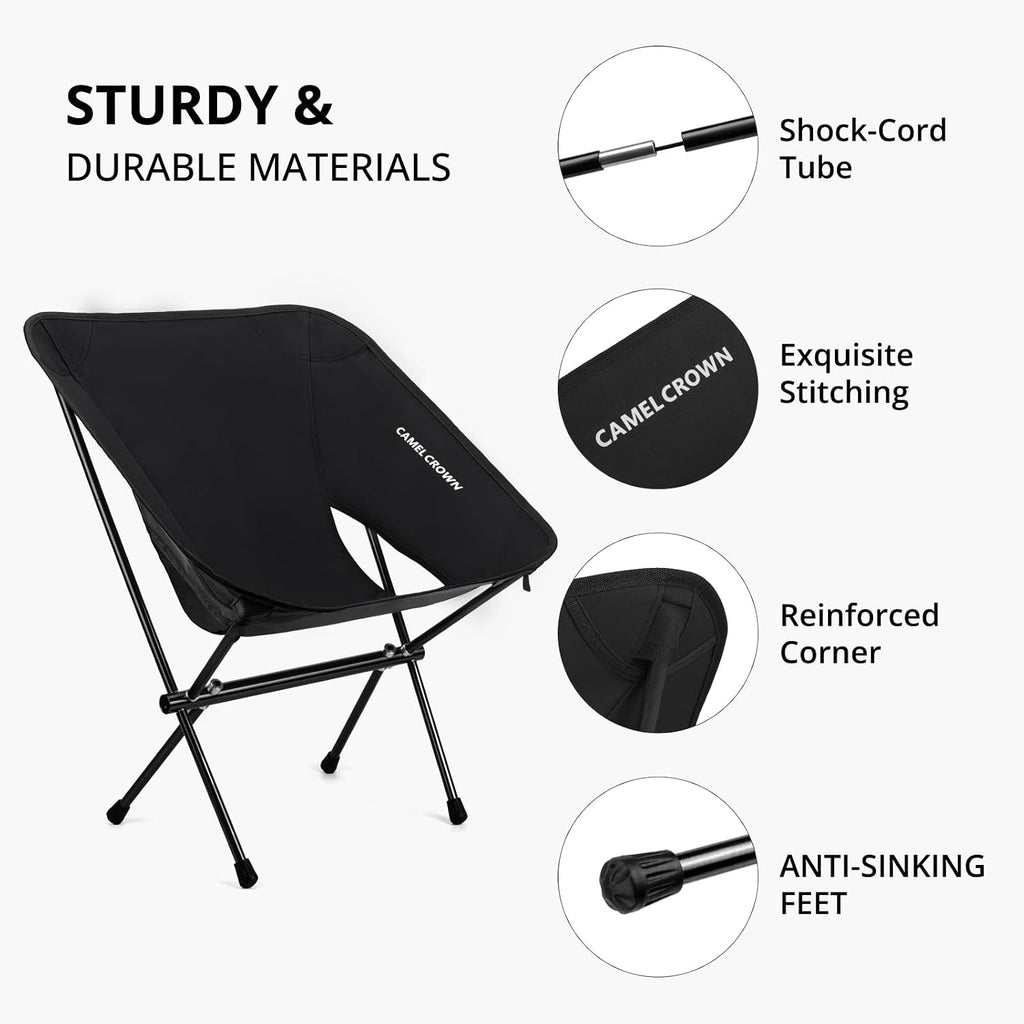 CAMEL CROWN Portable Camping Chair Lightweight Compact Folding Chair Mesh for Outdoor Camp Travel Beach Picnic Festival Hiking Backpacking (Black-1, 1 Pack)