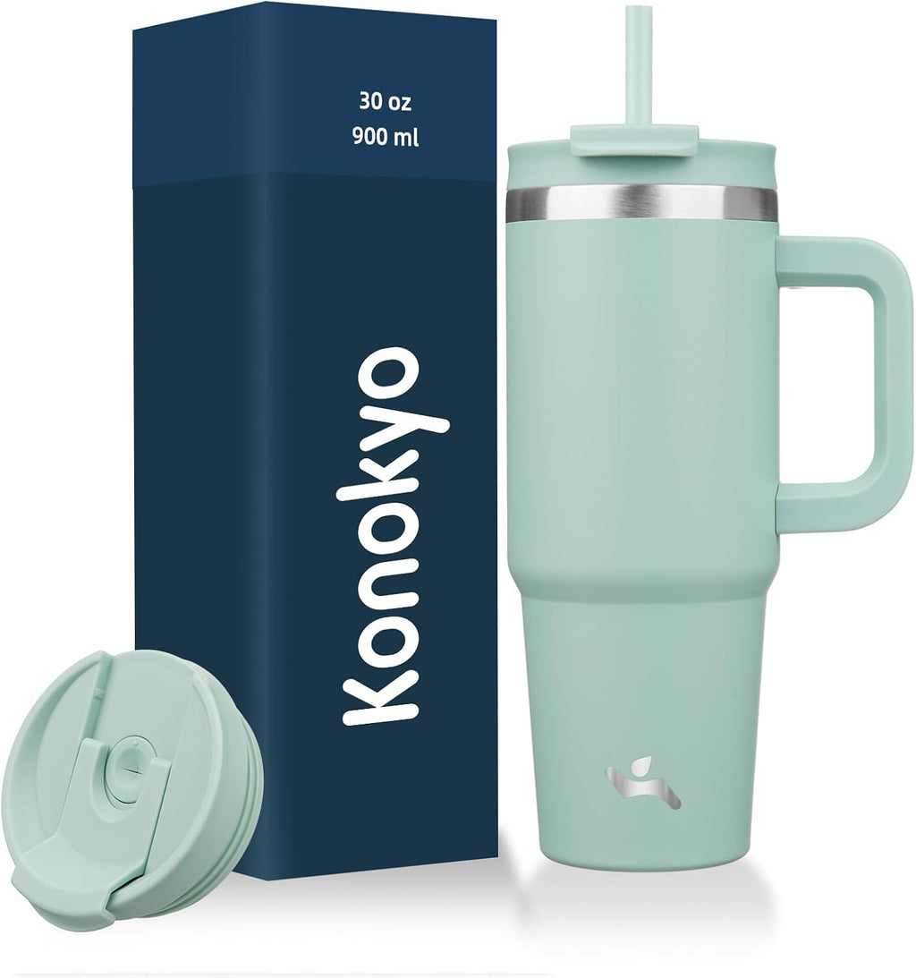 Konokyo 30 oz Insulated Tumbler Water Bottle with Handle, Straw Lid