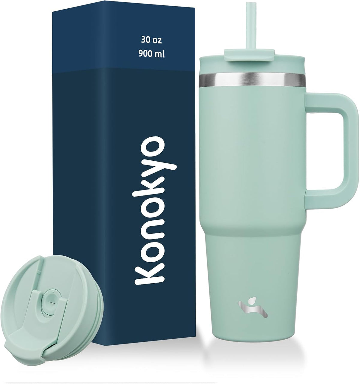 Konokyo 30 oz Insulated Tumbler Water Bottle with Handle, Straw Lid
