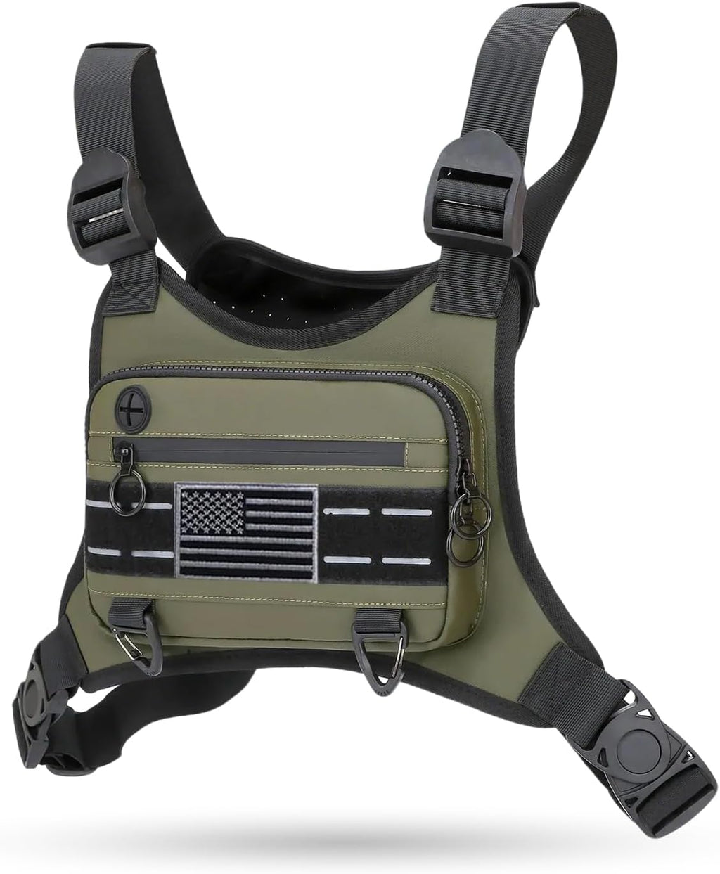 Muserise Sports Chest Bag For Men Women, Water Resistant Lightweight Front Chest Pack, Running Vest Bag With Built-In Phone Holder & Extra Storage For Workouts, Running, Cycling (Olive)