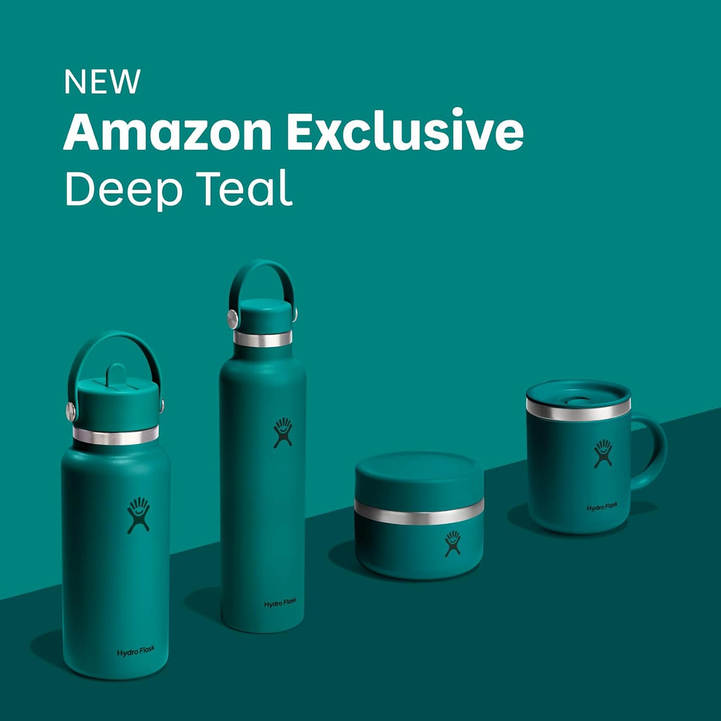 Hydro Flask Water Bottle - Insulated Stainless Steel - Wide Mouth Flex Straw Lid, Non Spill, Leakproof and Refillable in 32 Oz Deep Teal