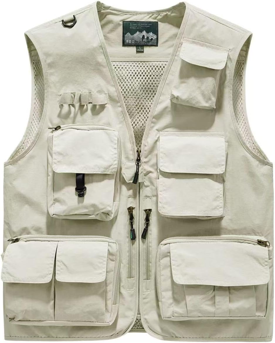 Hbufnha Outdoor Fishing Hunting Vest Multi Pockets Work Cargo Jacket
