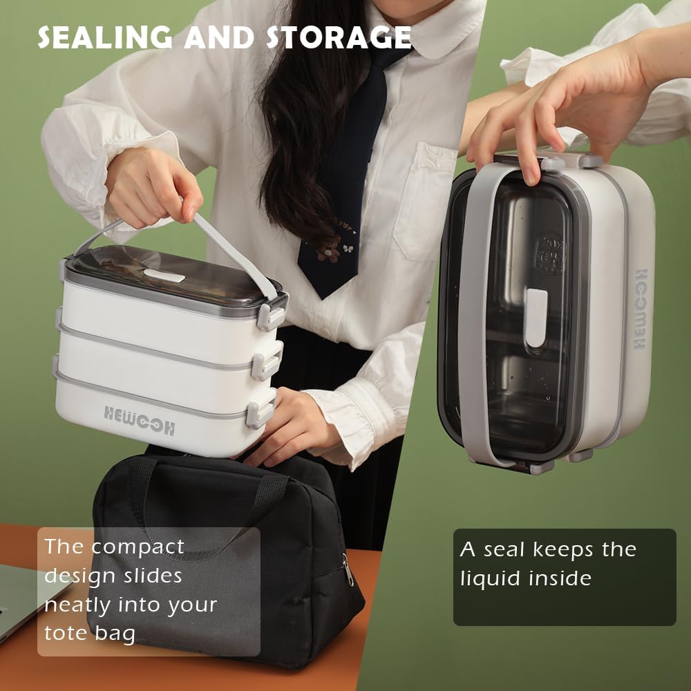 Bento Box Adult Lunch Box (74 Oz Large Capacity), Reusable, Leak-Proof, Including Lunch Bag, Fork And Spoon, 3 Dividers, Suitable For Work, Picnic, Dishwasher And Microwave Safe.(White)