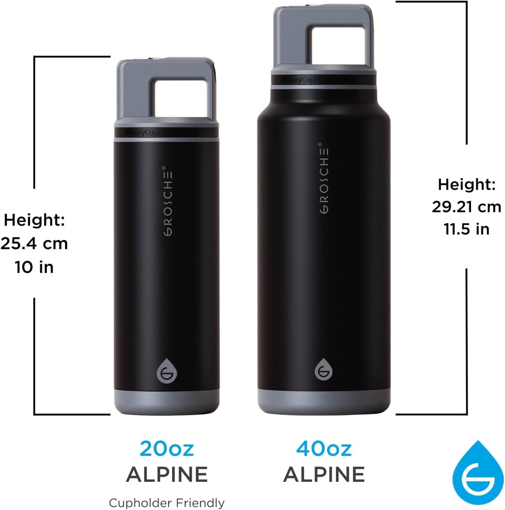 GROSCHE Alpine Flip N Sip Insulated Bottle Straw Lid, Graphite Black, 40 oz