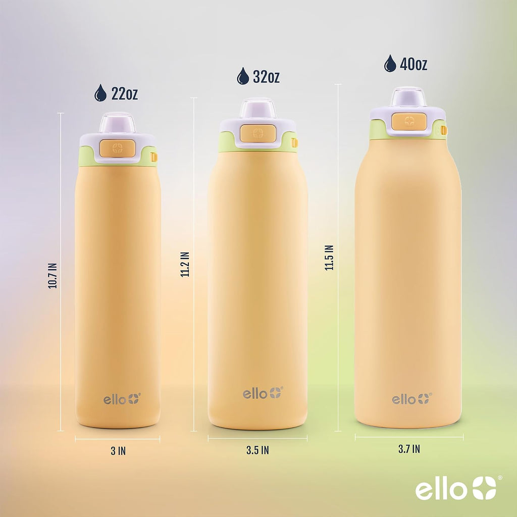 Ello Pop & Fill Insulated Stainless Steel Water Bottle with Quick Fill Lid, Leakproof Locking, Sip or Chug Spout, BPA-Free, Double Wall Vacuum Insulated for Sports, Travel & School- 22oz / 32oz / 40oz