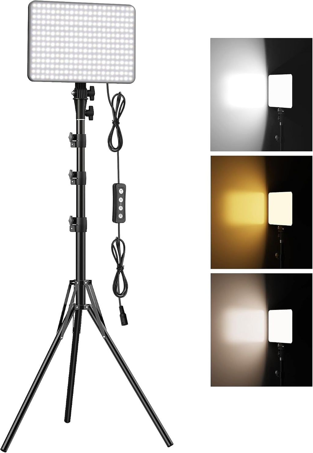 1-Pack LED Video Lighting Kit, Anautin 15W/1700Lux Photography Lighting with Tripod Stand, 2500-8500K Dimmable Streaming Light for Video Recording, Gaming, Podcast, Barber, Salon, TikTok, YouTube