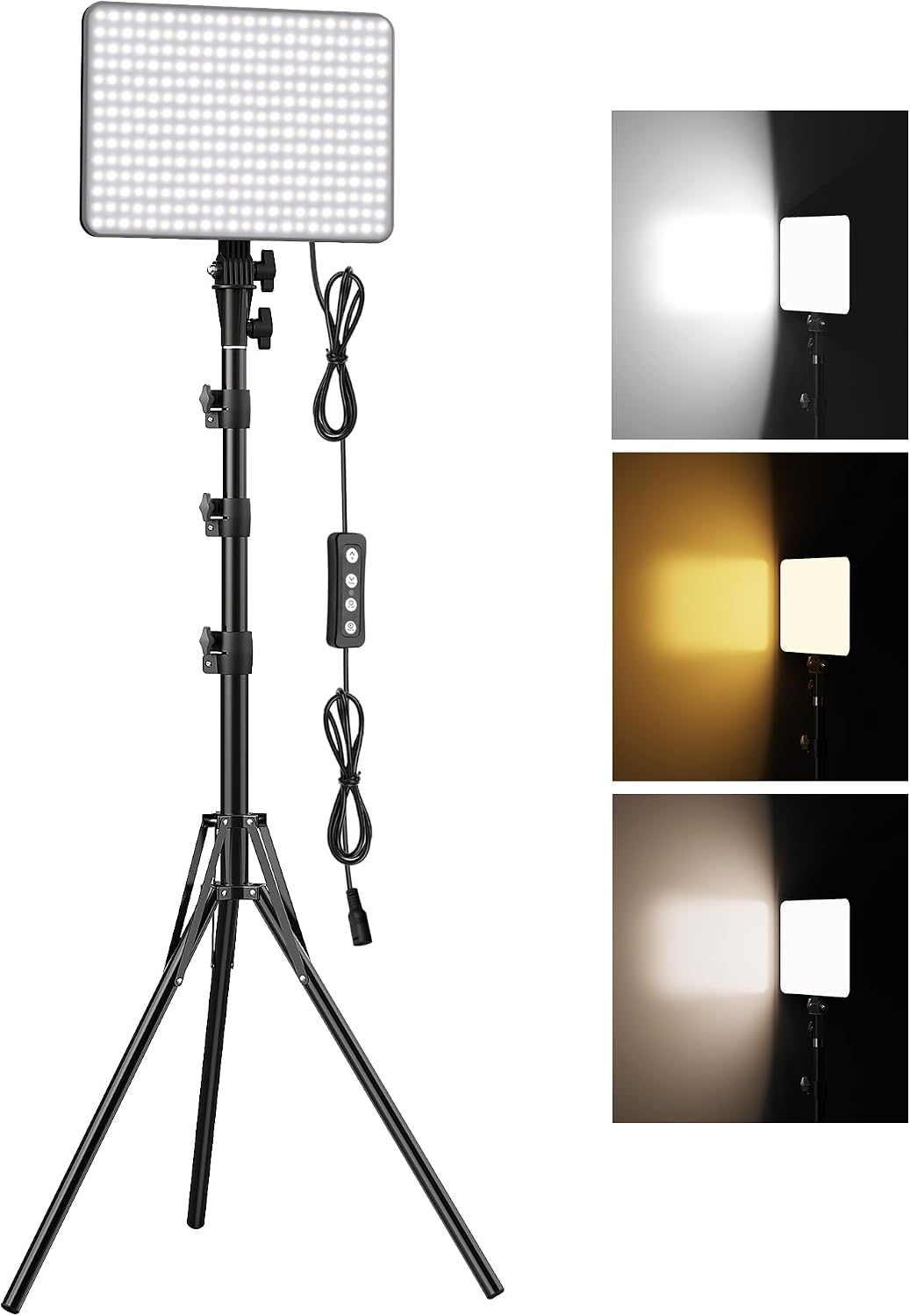 1-Pack LED Video Lighting Kit, Anautin 15W/1700Lux Photography Lighting with Tripod Stand, 2500-8500K Dimmable Streaming Light for Video Recording, Gaming, Podcast, Barber, Salon, TikTok, YouTube