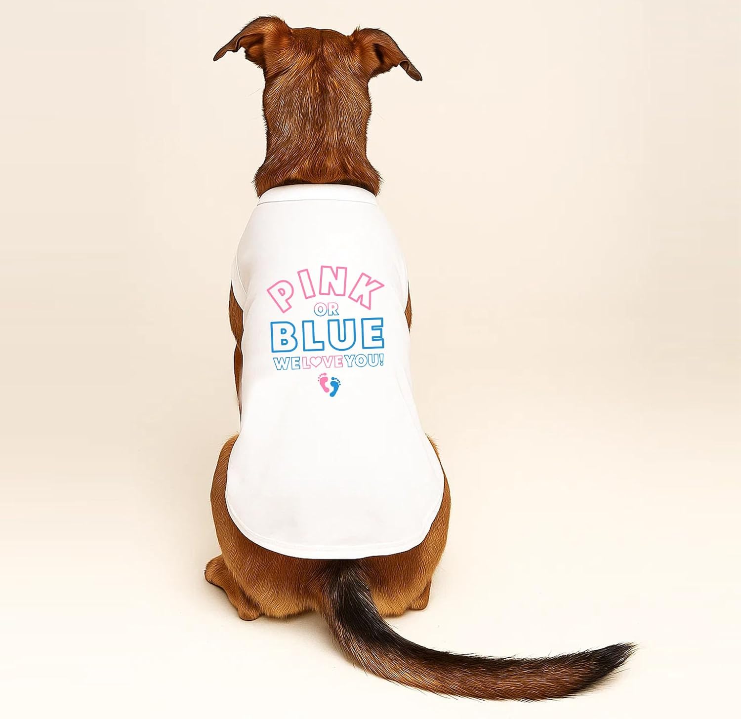 Pink Or Blue? We Love You Dog Tee Shirt | Sleeveless Breeds | Gender Reveal | Baby Announcement | Pregnancy Reveal | Boy or Girl |White, Small 824