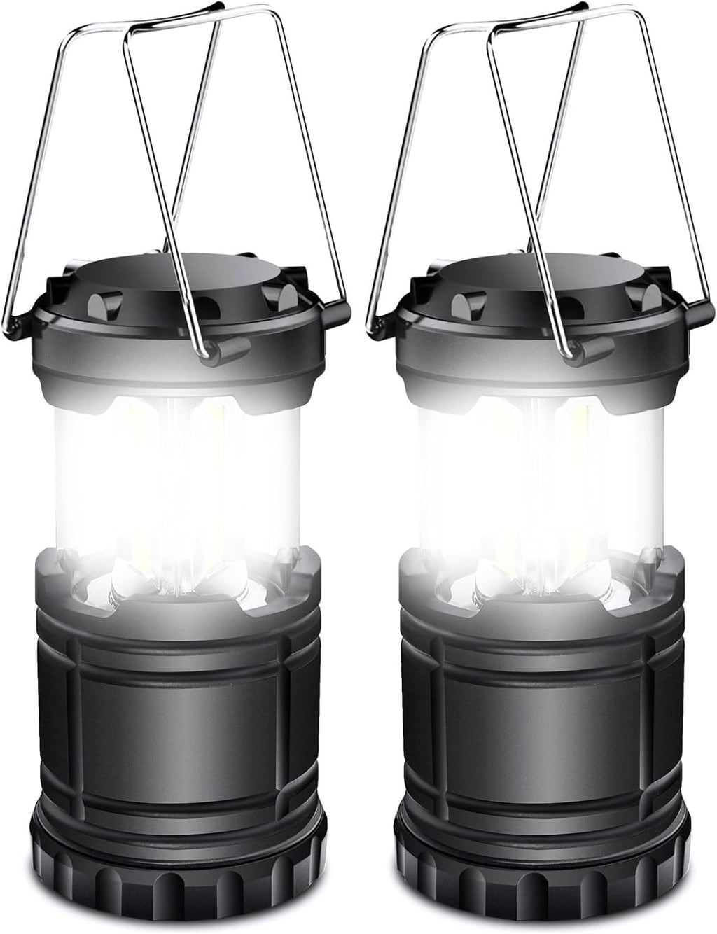 EXTRASTAR 4 Pcs LED Camping Lantern, Battery Powered Compact LED Lanterns, Suitable Survival Kits for Hurricane, Waterproof Portable Emergency Light for Storm, Outages, Black