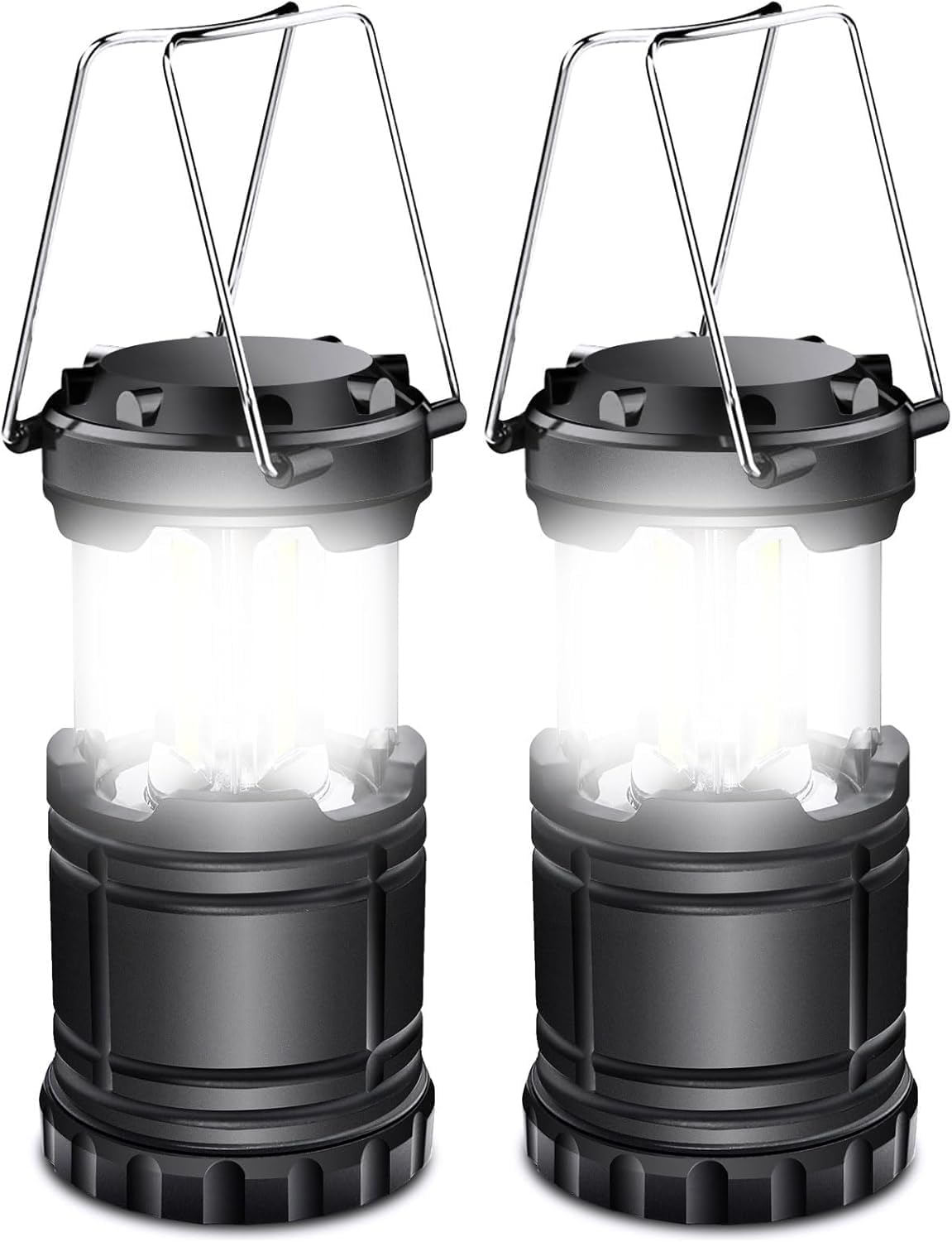 EXTRASTAR 4 Pcs LED Camping Lantern, Battery Powered Compact LED Lanterns, Suitable Survival Kits for Hurricane, Waterproof Portable Emergency Light for Storm, Outages, Black