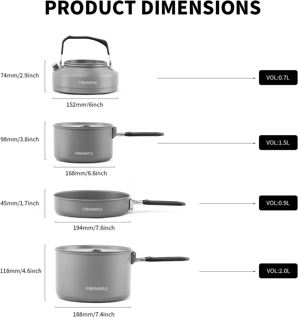 Fire-Maple Feast Outdoor Camping Cookware, Pot and Pan Set Stackable Kit