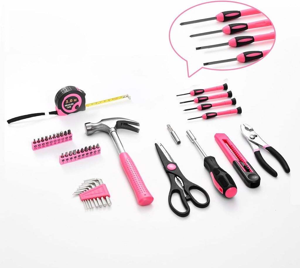 HANGYING 39-Piece Household Tool Set, Pink Tool Kit for Women with Toolbox