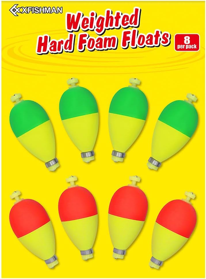 XFISHMAN Weighted-Bobbers-for-Fishing-Floats-Bouy Slip Bobber Fishing Corks Kit Crappie Bluegills Panfish Catfish Hand Made Foam Float 1 Inch 2 in 8-12 Pack