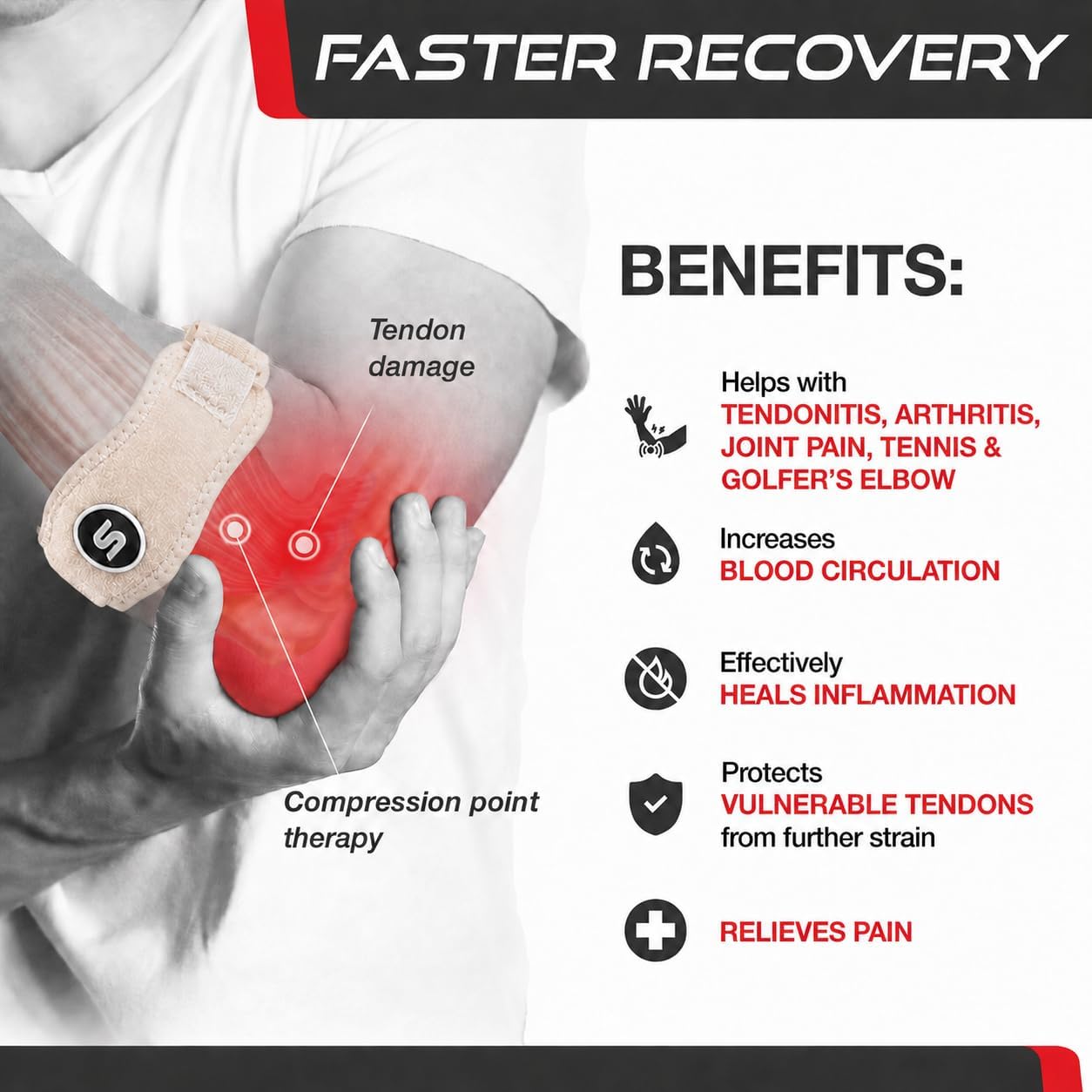 Sleeve Stars Tennis Elbow Brace for Men & Women, Elbow Brace for Tendonitis, Tennis Elbow Strap, Golfers Elbow Brace, Elbow Support Wrap for Tennis Elbow Relief, Fits 9"-23" (Single/Beige)