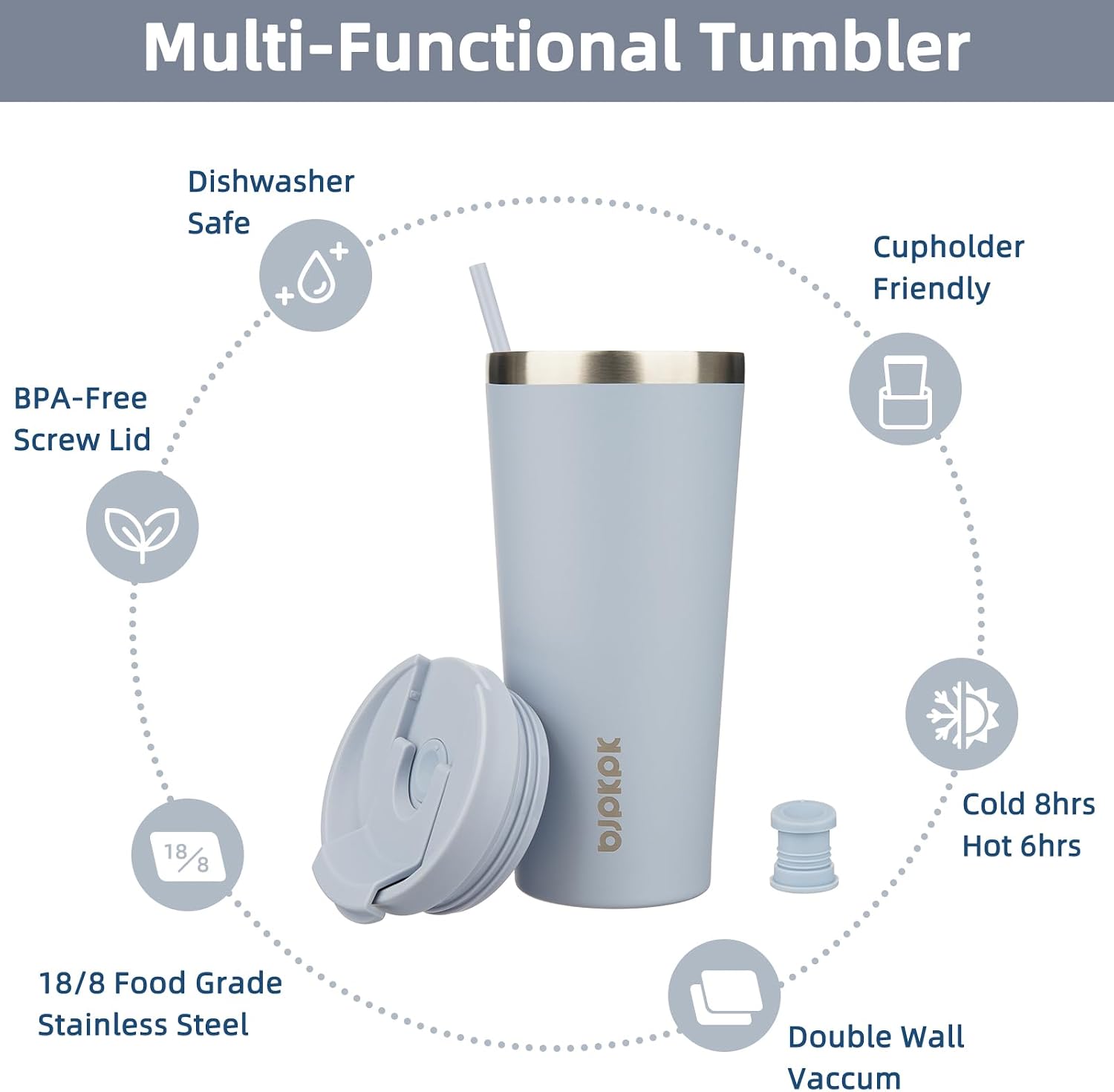 BJPKPK 22 oz Coffee Tumbler with Straw, Insulated Stainless Steel Cup