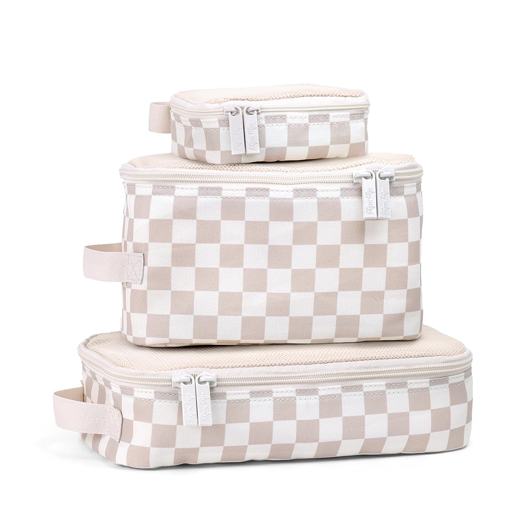 Itzy Ritzy Packing Cubes for Travel, Set of 3 Organizers (Checkerboard)