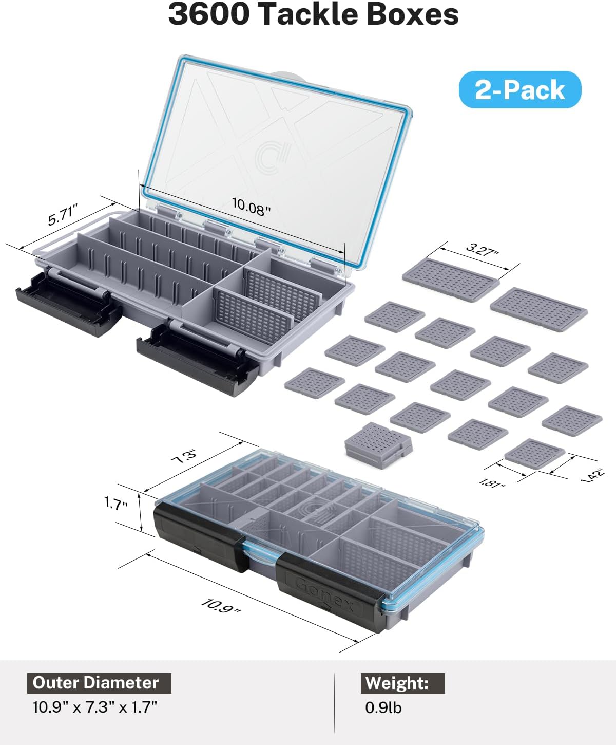 Gonex 3600 Tackle Trays Boxes, Removable Dividers, Waterproof, for Fishing