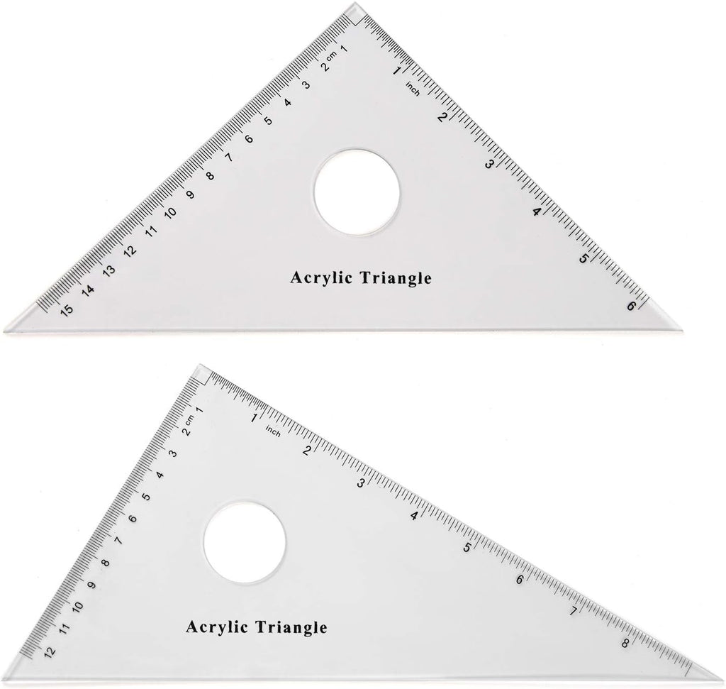 Coopay 12 Inch Math Geometry Tool Plastic Ruler Square Set Includes Straight Ruler, Triangles, Protractor, Compass, Pencil Lead, Pencil Sharpener for Student School Home Office Supplies